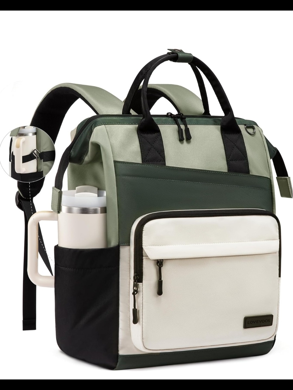 Love Two-Tone Green, Cream & Black Men's Backpack Tote